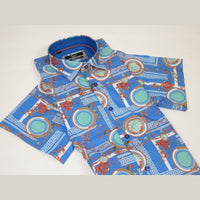 Men's Sports Shirt by MIZUMI Medallion Printed Soft Feel Short Sleeves M646 Blue - J.Valintin Men's Wear Legend - 99150