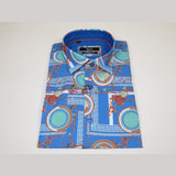 Men's Sports Shirt by MIZUMI Medallion Printed Soft Feel Short Sleeves M646 Blue - J.Valintin Men's Wear Legend - 99150