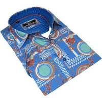 Men's Sports Shirt by MIZUMI Medallion Printed Soft Feel Short Sleeves M646 Blue - J.Valintin Men's Wear Legend - 99150