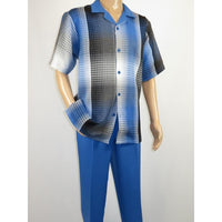 Men's Stacy Adams 2pc Walking Leisure Suit Fancy Short Sleeves 75029 Blue - J.Valintin Men's Wear Legend - 75029 - Blue - M