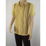 Mens Stacy Adams Italian Style Knit Woven Shirt Short Sleeves 3107 Honey Beige - J.Valintin Men's Wear Legend - 94948