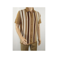 Mens Stacy Adams Italian Style Knit Woven Shirt Short Sleeves 3109 Cafe Brown - J.Valintin Men's Wear Legend - 94918