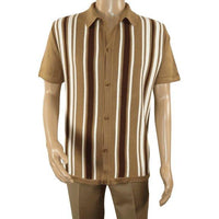 Mens Stacy Adams Italian Style Knit Woven Shirt Short Sleeves 3109 Cafe Brown - J.Valintin Men's Wear Legend - 94918