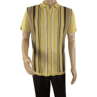 Mens Stacy Adams Italian Style Knit Woven Shirt Short Sleeves 3112 Honey Beige - J.Valintin Men's Wear Legend - 94882