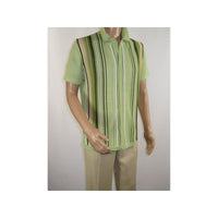 Mens Stacy Adams Italian Style Knit Woven Shirt Short Sleeves 3112 Olive Green - J.Valintin Men's Wear Legend - 94954