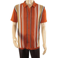 Mens Stacy Adams Italian Style Knit Woven Shirt Short Sleeves 3112 Rust Orange - J.Valintin Men's Wear Legend - 94960