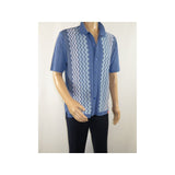 Mens Stacy Adams Italian Style Knit Woven Shirt Short Sleeves 3118 Denim Blue - J.Valintin Men's Wear Legend - 94864