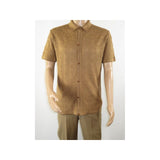 Mens Stacy Adams Italian Style Knit Woven Shirt Short Sleeves 3128 Cafe Brown - J.Valintin Men's Wear Legend - 94894