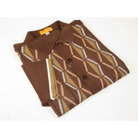 Mens Stacy Adams Italian Style Knit Woven Shirt Short Sleeves 71027 Brown - J.Valintin Men's Wear Legend - 71027 - Brown - M