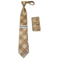 Men's Stacy Adams Necktie and Hankie Set Fancy Design Silky Look SAT26 Brown - J.Valintin Men's Wear Legend - sat26