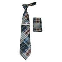 Men's Stacy Adams Necktie and Hankie Set Fancy Design Silky Look SAT29 Plaid - J.Valintin Men's Wear Legend - sat29