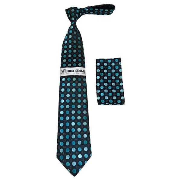 Men's Stacy Adams Necktie and Hankie Set Fancy Design Silky Look SAT34 Teal - J.Valintin Men's Wear Legend - sat34