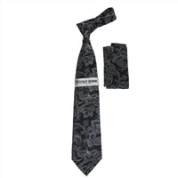 Men's Stacy Adams Tie and Hankie Set Woven Design #St402 Black Silver - J.Valintin Men's Wear Legend - 94807