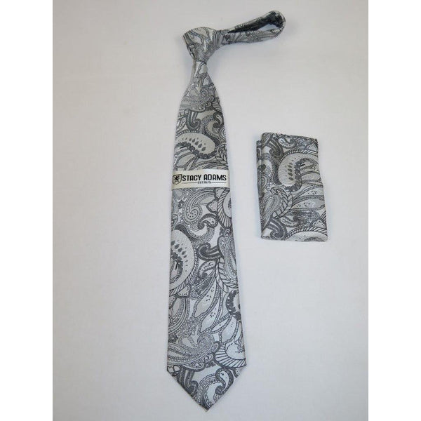 Men's Stacy Adams Tie and Hankie Set Woven Design #St415 Silver gray - J.Valintin Men's Wear Legend - 94820