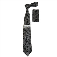 Men's Stacy Adams Tie and Hankie Set Woven Design #St423 Black Silver - J.Valintin Men's Wear Legend - 94828