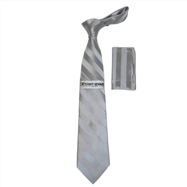 Men's Stacy Adams Tie and Hankie Set Woven Design #Stacy33 Silver Metalic - J.Valintin Men's Wear Legend - 112