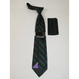 Men's Stacy Adams Tie and Hankie Set Woven Silky Fabric #Stacy52 Green Stripe - J.Valintin Men's Wear Legend - 131