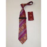 Mens Steven Land 100% Woven Silk Big Knot Tie and Hankie Set BW252,11 Pink Multi - J.Valintin Men's Wear Legend - 100021