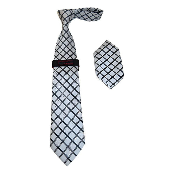 Mens Steven Land Density 100% Satin Silk Crystal Tie/Hankie Set CR29 - 02 White - J.Valintin Men's Wear Legend - CR29 - 02