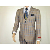 Mens Suit by RENOIR English Plaid Window Pane European Business 291 - 5 Beige blue - J.Valintin Men's Wear Legend - 32127