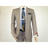 Mens Suit by RENOIR English Plaid Window Pane European Business 291 - 5 Beige blue - J.Valintin Men's Wear Legend - 32127