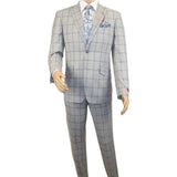 Mens Suit RENOIR English Plaid Window Pane Stretch Comfort Slim Fit 293 - 15 Gray - J.Valintin Men's Wear Legend - 293 - 15 Gray - 38S