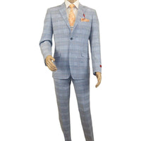 Mens Suit RENOIR English Plaid Window Pane Stretch Slim Fit Comfort 293 - 3 Blue - J.Valintin Men's Wear Legend - 93923