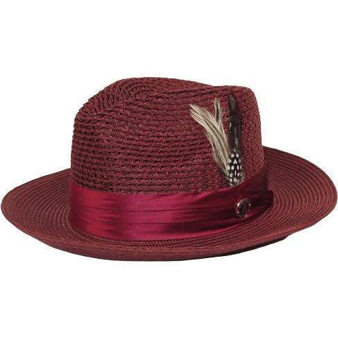 Men's Summer Spring Braid Straw style Hat by BRUNO CAPELO JULIAN JU912 Burgundy - J.Valintin Men's Wear Legend - 100413