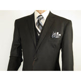 Mens Three Piece Suit Vested VITALI Soft Fabric With Sheen M3090 Black - J.Valintin Men's Wear Legend - 93569