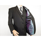 Mens Three Piece Suit Vested VITALI Soft Fabric With Sheen M3090 Black - J.Valintin Men's Wear Legend - 93569