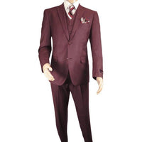 Mens Three Piece Suit Vested VITALI Soft Fabric With Sheen M3090 Burgundy 3Piece - J.Valintin Men's Wear Legend - 93633