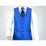 Mens Tuxedo Formal Suit ROYAL DIAMOND Slim Fit 3Pc Vested shiny Satin SL83 Blue - J.Valintin Men's Wear Legend - 8137