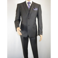 Mens Vitali Three Piece Suit Vested Semi Shiny Sharkskin M3090 Charcoal Gray - J.Valintin Men's Wear Legend - 73682