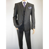 Mens Vitali Three Piece Suit Vested Semi Shiny Sharkskin M3090 Charcoal Gray - J.Valintin Men's Wear Legend - 73683