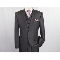 Mens Vitali Three Piece Suit Vested Semi Shiny Sharkskin M3090 Charcoal Gray - J.Valintin Men's Wear Legend - 73683