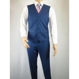 Mens Vitali Three Piece Suit Vested Sharkskin Sheen M3090 Royal blue Regular fit - J.Valintin Men's Wear Legend - 31894