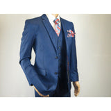 Mens Vitali Three Piece Suit Vested Sharkskin Sheen M3090 Royal blue Regular fit - J.Valintin Men's Wear Legend - 31894