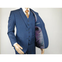 Mens Vitali Three Piece Suit Vested Sharkskin Sheen M3090 Royal blue Regular fit - J.Valintin Men's Wear Legend - 31894