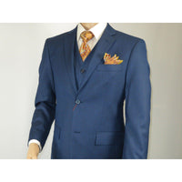 Mens Vitali Three Piece Suit Vested Sharkskin Sheen M3090 Royal blue Regular fit - J.Valintin Men's Wear Legend - 31894