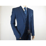 Mens Vitali Three Piece Suit Vested Sheen Sharkskin Business M3090 Ink blue - J.Valintin Men's Wear Legend - 93579