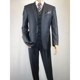 Mens Vitali Three Piece Suit Vested Sheen Sharkskin Business M3090 Navy blue - J.Valintin Men's Wear Legend - 28675