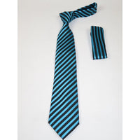 Men's Woven Tie Hankie Set J.Valintin Private Collection R24 Teal Stripe - J.Valintin Men's Wear Legend - 80196