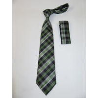 Men's Woven Tie Hankie Set J.Valintin Private Collection R30 Green English Plaid - J.Valintin Men's Wear Legend - 95570