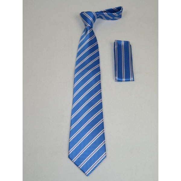 Men's Woven Tie Hankie Set J.Valintin Private Collection R53 Blue Stripe - J.Valintin Men's Wear Legend - 95547