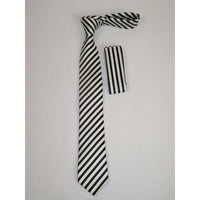 Men's Woven Tie Hankie Set J.Valintin Private Collection SL15 Black White Stripe - J.Valintin Men's Wear Legend - 80159