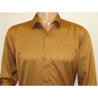 Men's Sports Shirt By Moderno Checker Fancy Long Sleeves MJLS-890 Gold