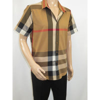 Men's Sports Shirt By Moderno Checker Plaid Short Sleeves MJSS-203 Camel