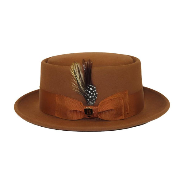 Mens Bruno Capelo Dress Hat Australian Wool Crushable Pork Pie Jazz PP106 Cognac