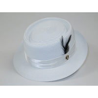 Men's RAFAELE Braid Straw Style Pork Pie Hat Telescope Crown RF-401 White