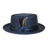 Men's RAFAELE Braid Straw Style Pork Pie Hat Telescope Crown RF-402 Navy